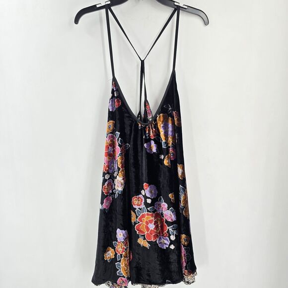 Free People Two Faced Reversible Mini dress Floral size Large Babydoll Velvet - Picture 2 of 7